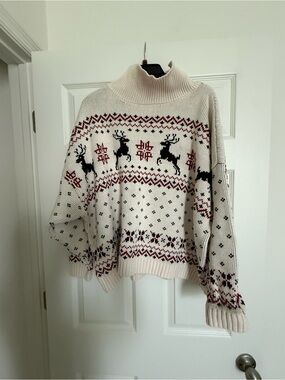 torrid Ivory Reindeer Fair Isle Turtleneck Sweater